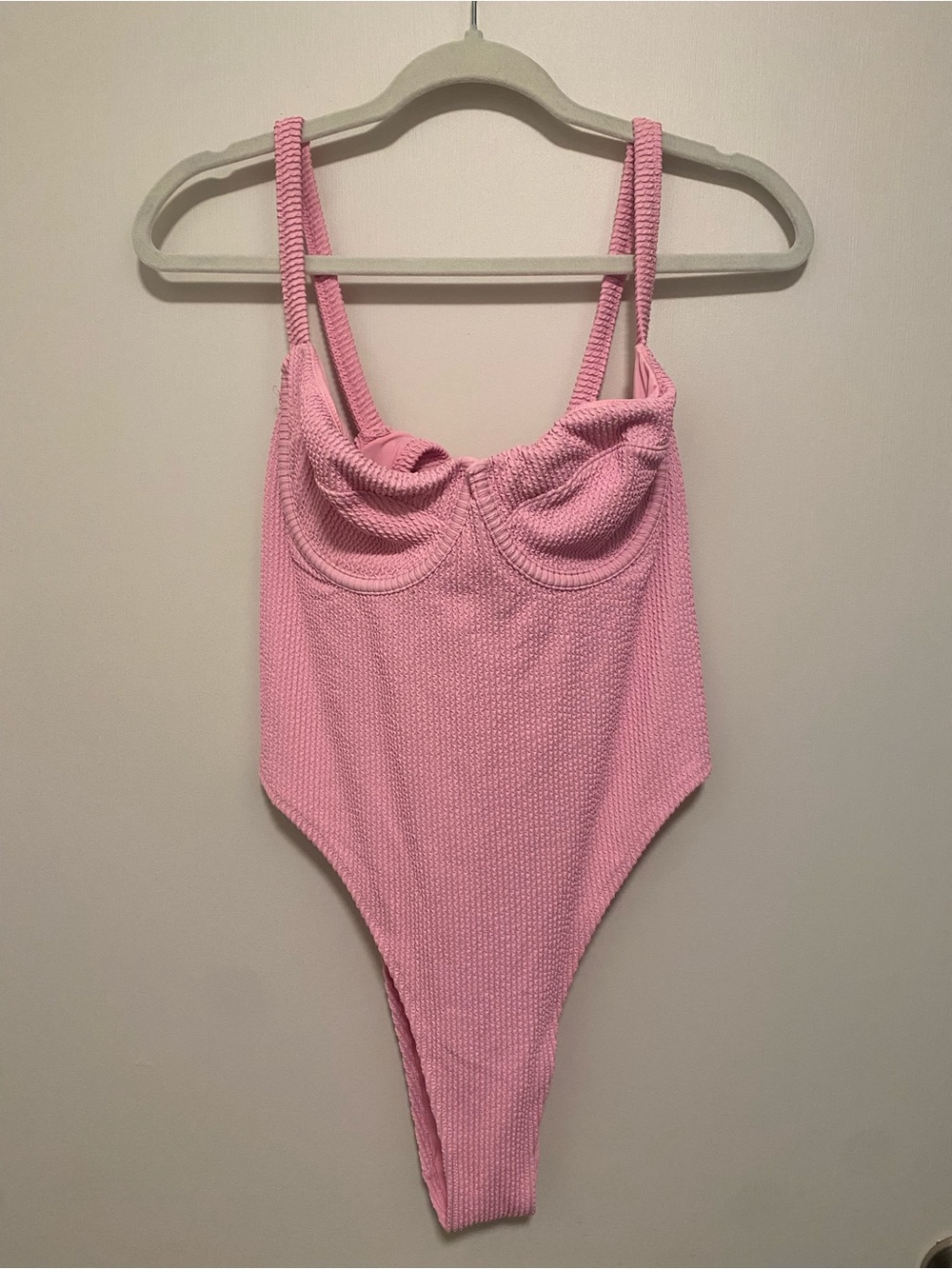 H&M Pink High Waist Back Tie Detail One Piece Swimsuit Large